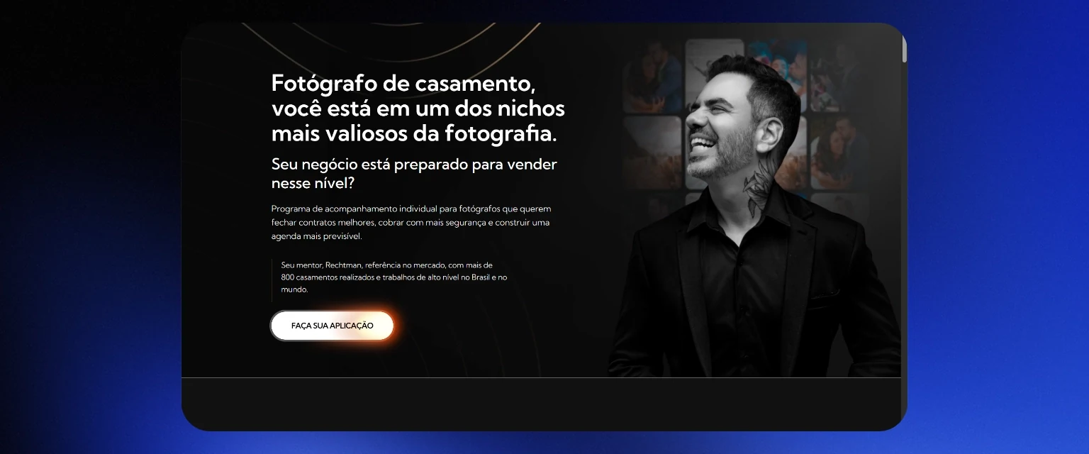 Landing page de mentoria para fotógrafos de casamento